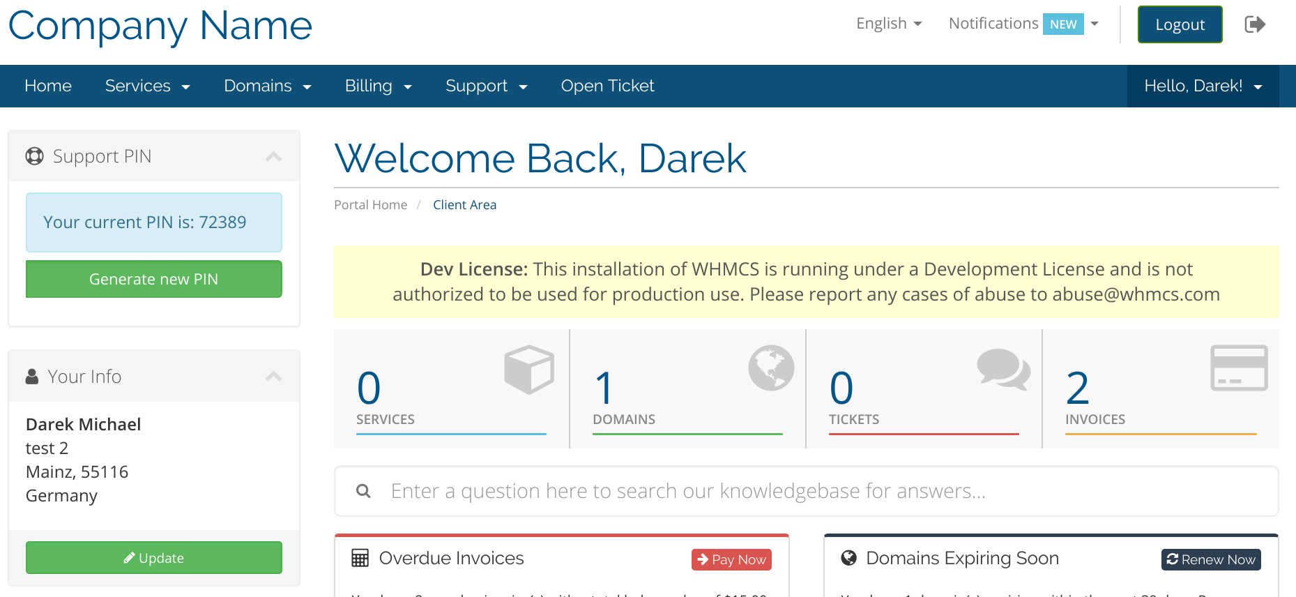 Support PIN for Client Verification - WHMCS > Screenshots & Demo Video > Pin_with_sidebar.png
